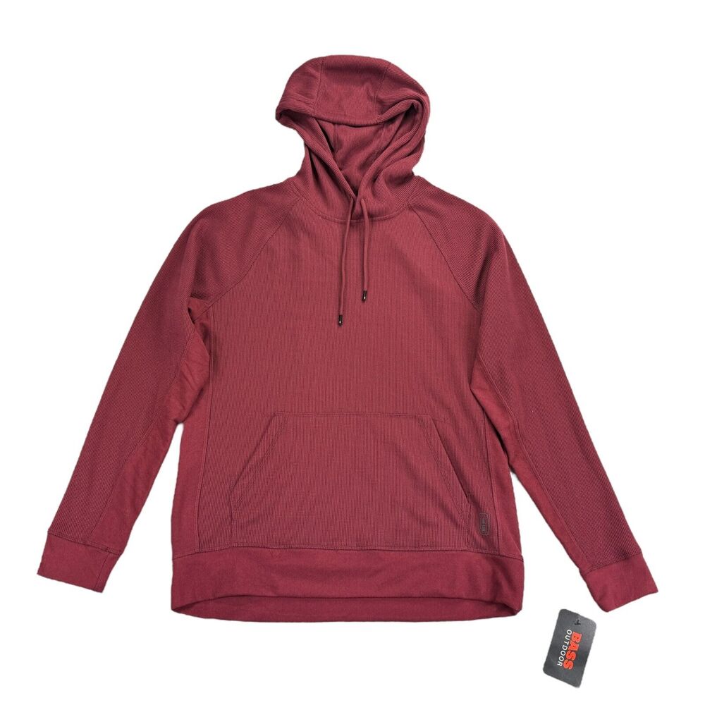 Bass Outdoor Mens Bay Stretch Waffle Knit Hoodie Maroon Red S